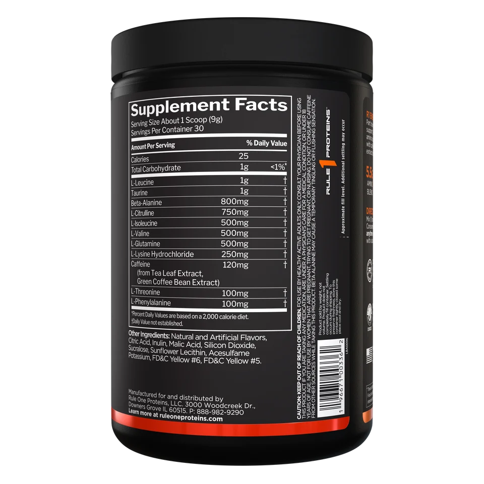 Rule 1 Energized Amino – 30 Servings, 270gm – Energy and Recovery Support