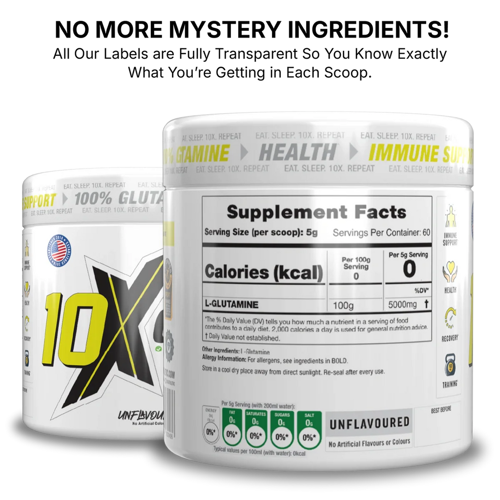 10X ATHLETIC GLUTAMINE 300GM 60 SERVINGS UNFLAVOURED