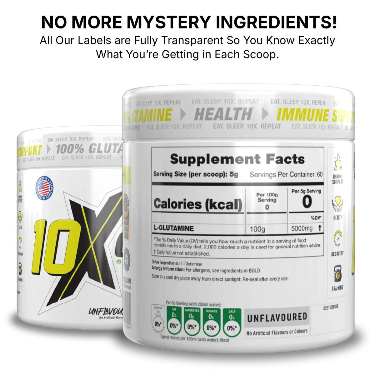 10X ATHLETIC GLUTAMINE 300GM 60 SERVINGS UNFLAVOURED