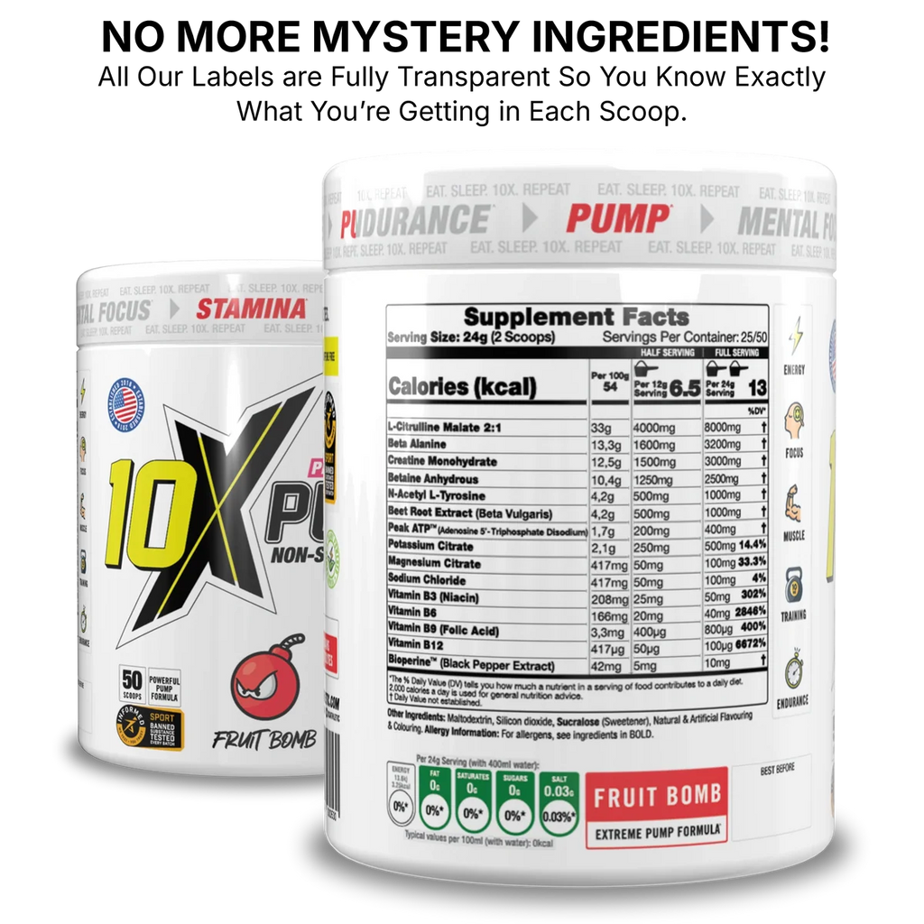 10X PUMP NON-STIM PRE WORKOUT 50 SERVING LOCO LEMON