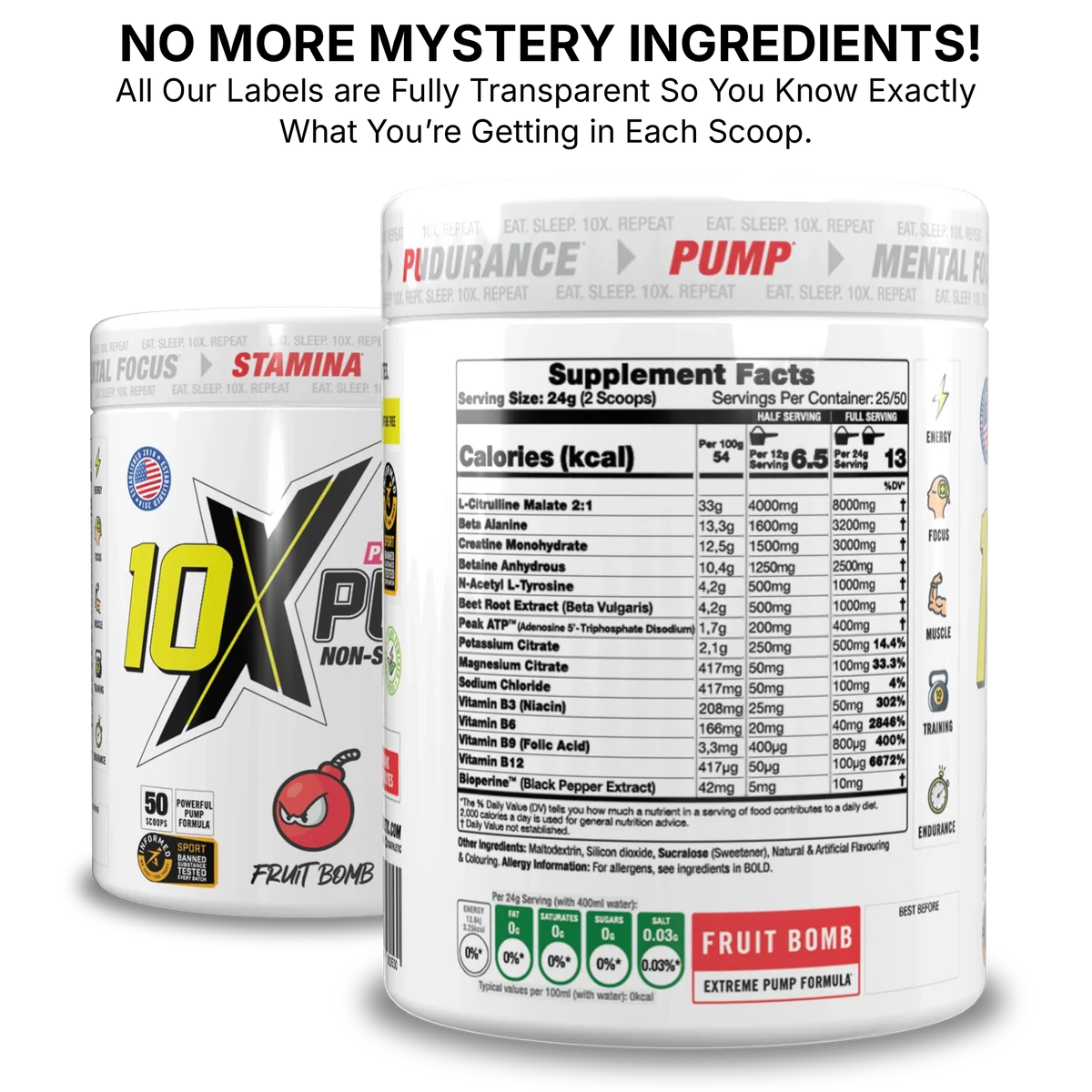 10X PUMP NON-STIM PRE WORKOUT 50 SERVING LOCO LEMON