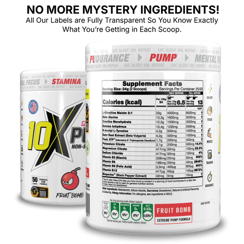 10X PUMP NON-STIM PRE WORKOUT 50 SERVING LOCO LEMON