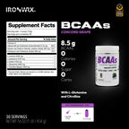 BCAA Powder with L-Glutamine & Citrulline Malate – 8.5g BCAAs, Zero Sugar | IRONWRX